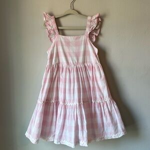 Girl’s Pink + White Gingham Flutter Sleeve Ruffle Dress Size 5